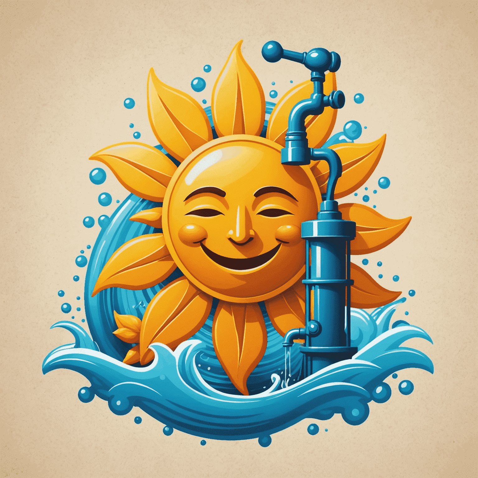 Sunpunpmeme logo featuring a stylized sun and water pump, symbolizing holiday energy and relaxation