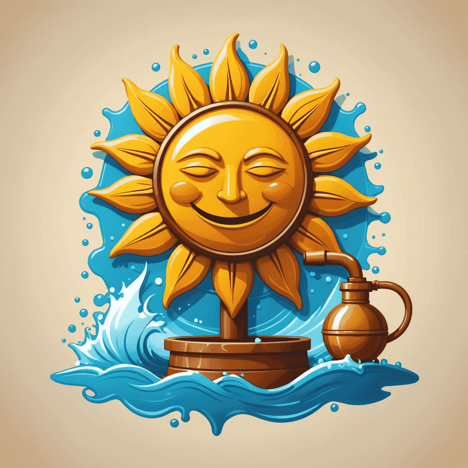 Sunpunpmeme logo featuring a stylized sun and water pump, symbolizing holiday energy and relaxation