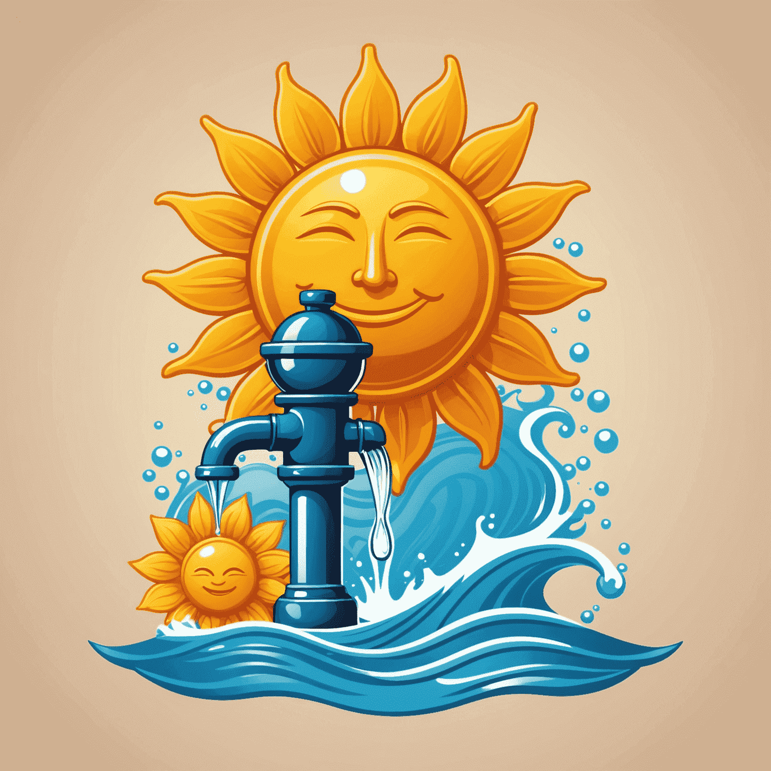 Sunpunpmeme logo featuring a stylized sun and water pump, symbolizing holiday energy and relaxation