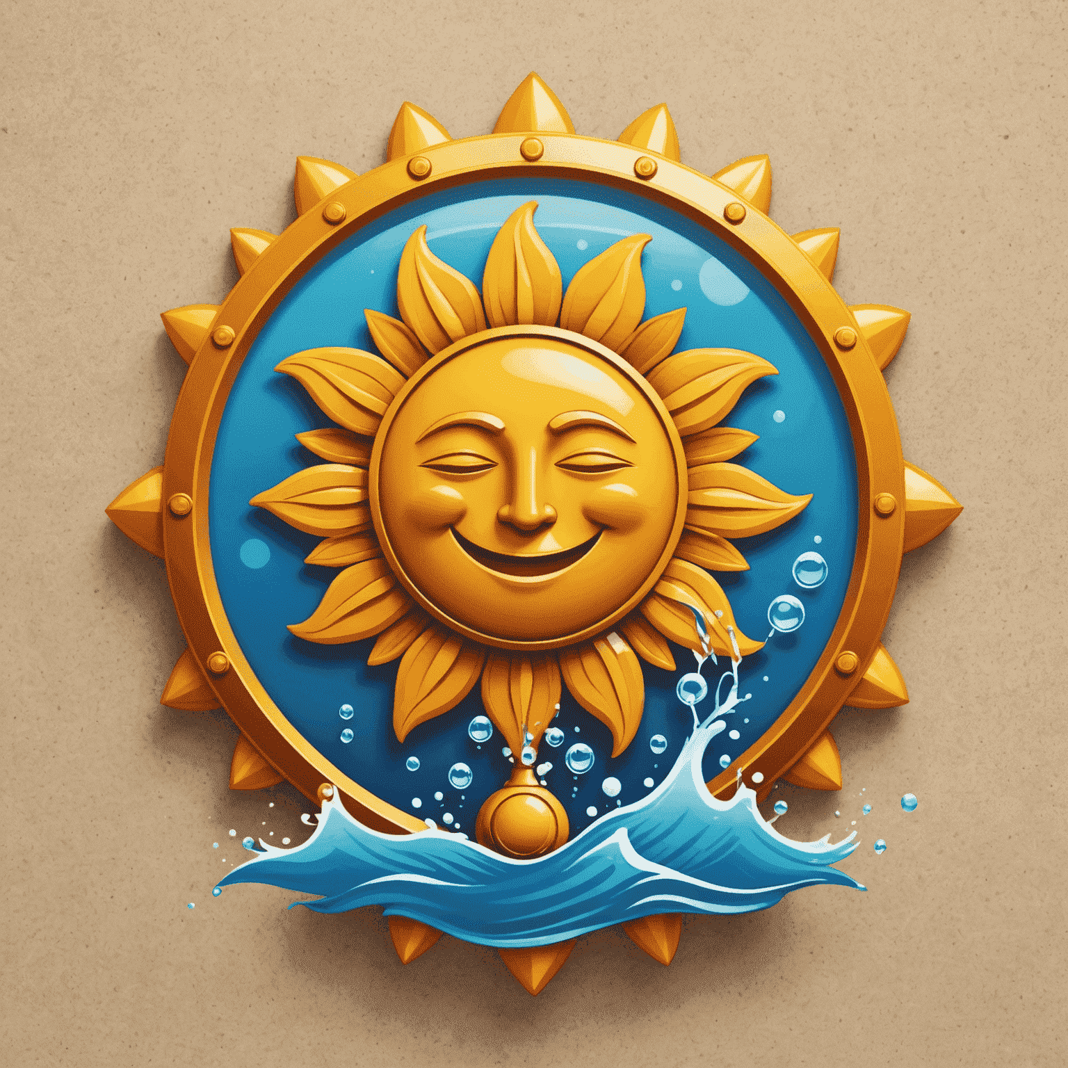 Sunpunpmeme logo featuring a stylized sun and water pump, symbolizing holiday energy and relaxation