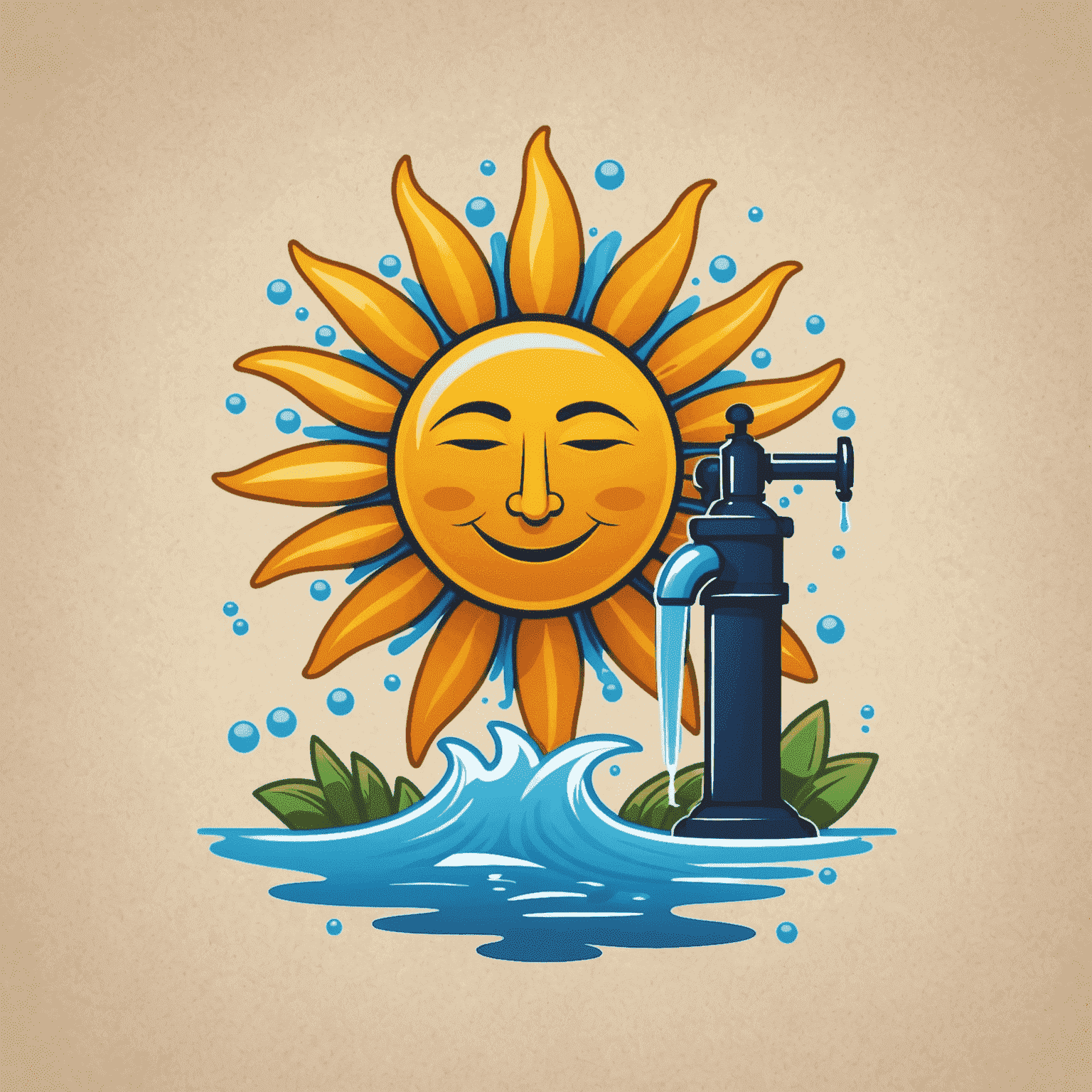 Sunpunpmeme logo featuring a stylized sun and water pump, symbolizing holiday energy and relaxation