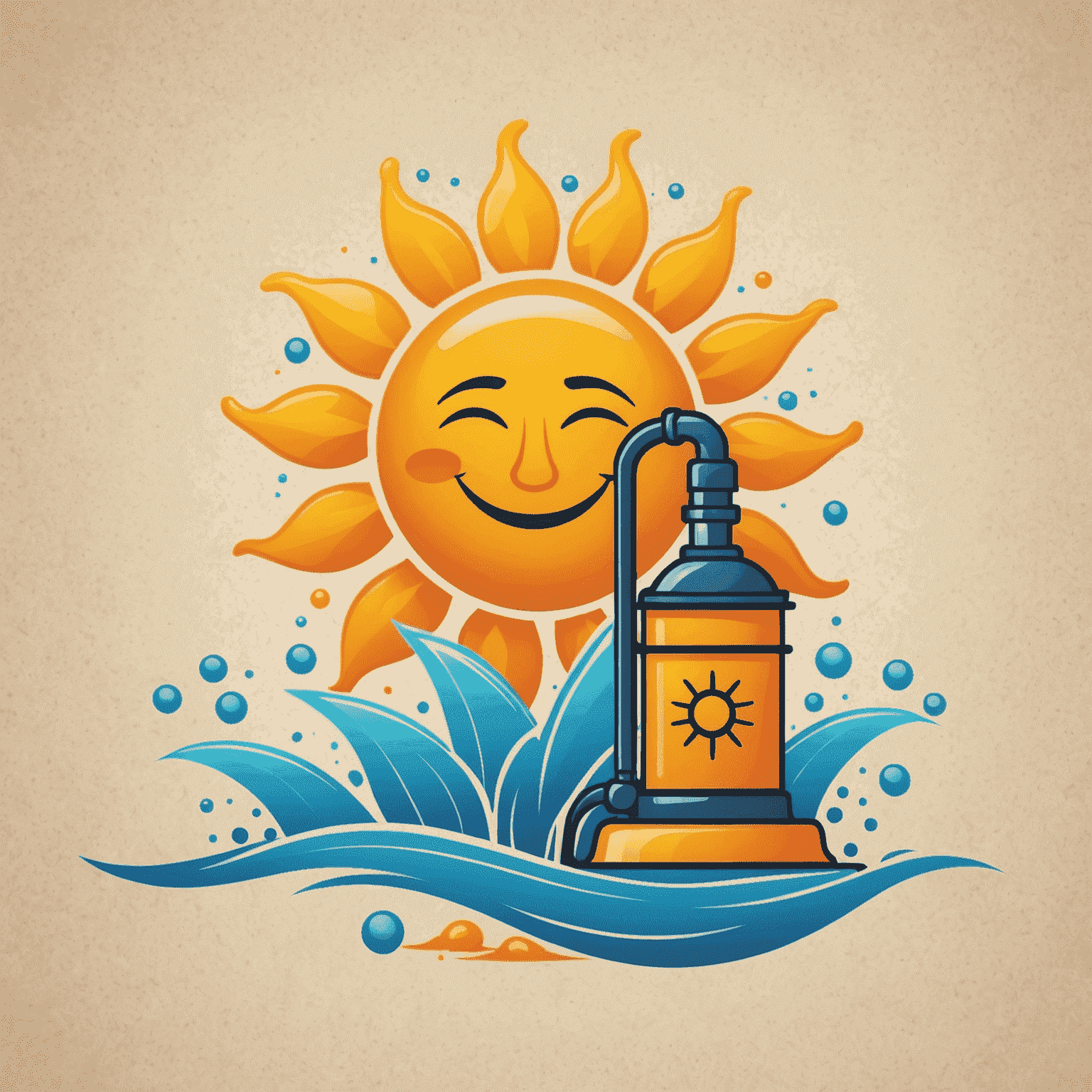 Sunpunpmeme logo featuring a stylized sun and water pump, symbolizing holiday energy and relaxation